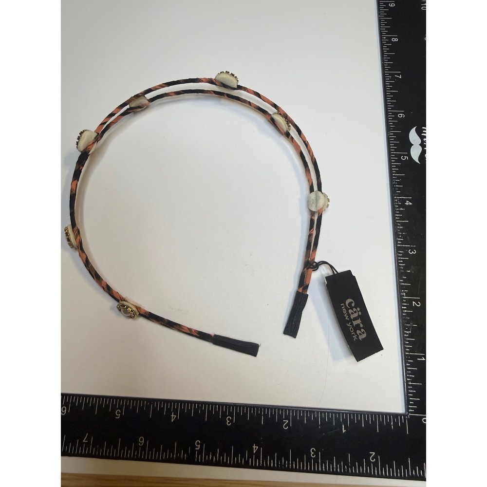 Cara New York Tiger Stripe Double Strand Headband Pearl Rhinestone Orange Black